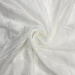 White Colour Floral Dyeable Organza Embroidered Fabric