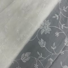 White Colour Floral Dyeable Organza Embroidered Fabric