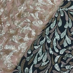 Baby Pink Colour Abstract Cut Dana Embroidered Net Fabric