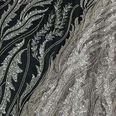 Grey Colour Floral Cut Dana Embroidered Fabric