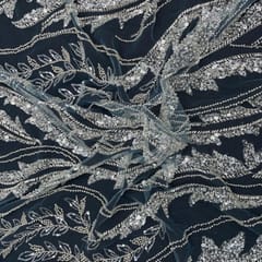 Teal Blue Colour Floral Cut Dana Embroidered Fabric