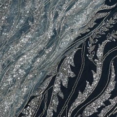 Teal Blue Colour Floral Cut Dana Embroidered Fabric