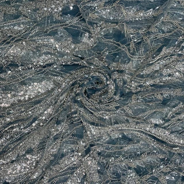 Teal Blue Colour Floral Cut Dana Embroidered Fabric