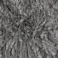 Grey Colour Floral Cut Dana Embroidered Fabric