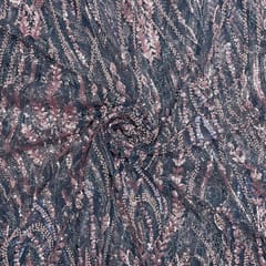 Blue & Grey Colour Floral Cut Dana Embroidered Net Fabric