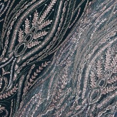 Blue & Grey Colour Floral Cut Dana Embroidered Net Fabric