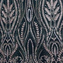 Blue & Grey Colour Floral Cut Dana Embroidered Net Fabric