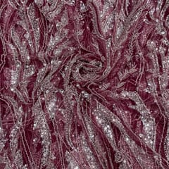 Dark Colour Rosewood Floral Cut Dana Embroidered Fabric