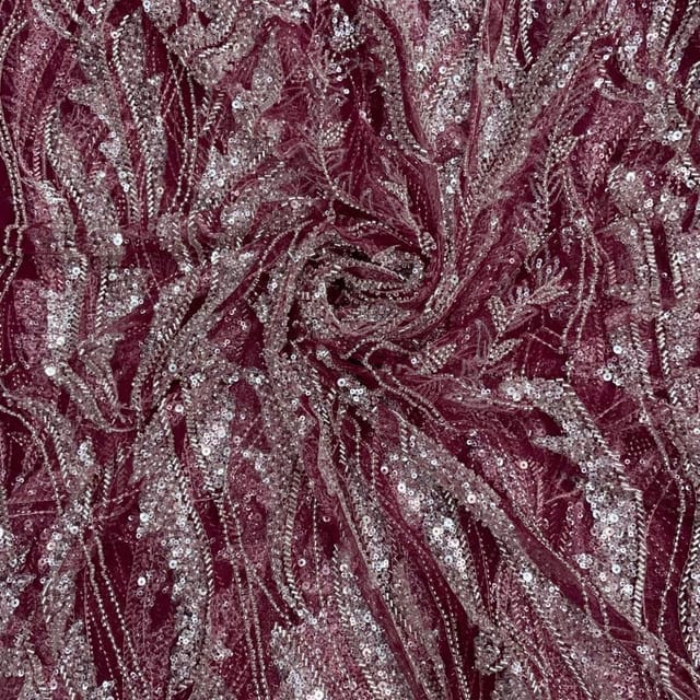 Dark Colour Rosewood Floral Cut Dana Embroidered Fabric