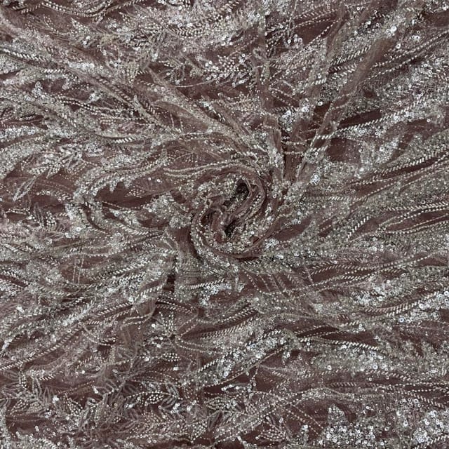 Light Brown Colour Floral Cut Dana Embroidered Fabric