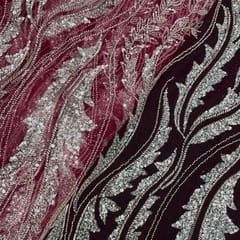 Dark Colour Rosewood Floral Cut Dana Embroidered Fabric