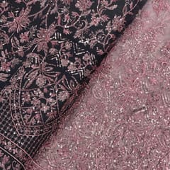 Onion Pink Colour Geometric Embroidered Net Fabric