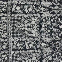 White Colour Geometric Embroidered Net Fabric