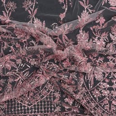 Onion Pink Colour Geometric Embroidered Net Fabric