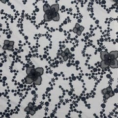 Black Colour Floral Embroidered Net Fabric