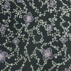 Lavender Colour Floral Embroidered Net Fabric