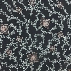 Peach Colour Floral Embroidered Net Fabric