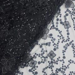 Black Colour Floral Embroidered Net Fabric