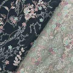 Sea Green Colour Floral Embroidered Net Fabric