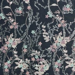 Sea Green Colour Floral Embroidered Net Fabric