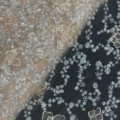 Light Gold Colour Floral Embroidered Net Fabric