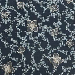 Light Gold Colour Floral Embroidered Net Fabric