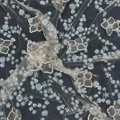 Light Gold Colour Floral Embroidered Net Fabric