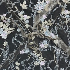 Light Brown Colour Floral Embroidered Net Fabric
