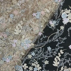 Light Brown Colour Floral Embroidered Net Fabric
