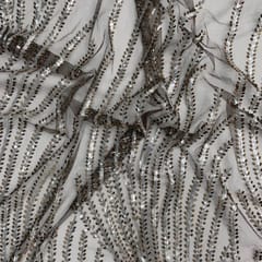 Brown Colour Floral Cut Dana Embroidered Fabric