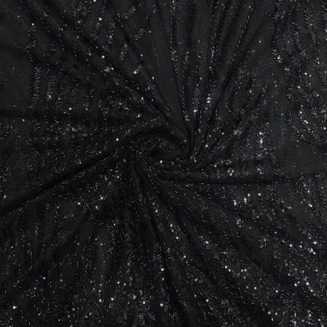 Black Colour Floral Cut Dana Embroidered Fabric