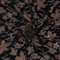 Black Colour Floral Velvet Embroidered Fabric