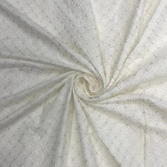 White Dyeable Geometric Dola Silk Embroidered Fabric