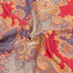 Multi Colour Tussar Silk Printed Fabric