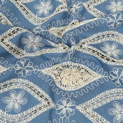 Light Blue Colour Denim Cutwork Embroidered Fabric