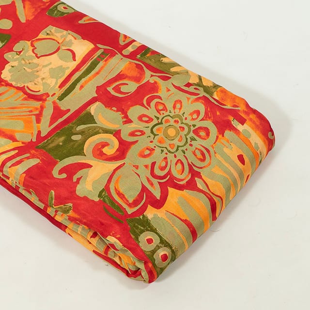 Multi Colour Tussar Silk Printed Fabric