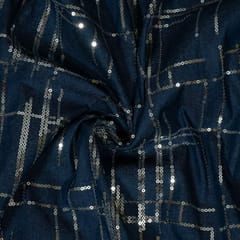Blue Colour Denim Sequin Embroidred Fabric