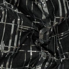 Black Colour Denim Sequin Embroidred Fabric