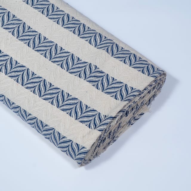 Blue and Off White Colour Cotton Jacquard Fabric