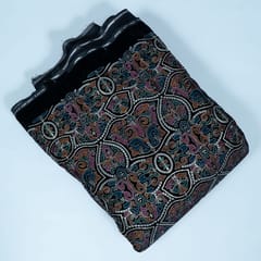 Black Colour Velvet Embroidered Fabric