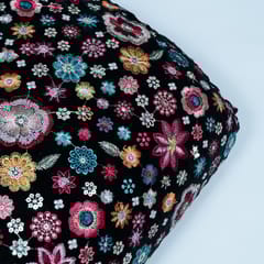 Black Colour Velvet Embroidered Fabric