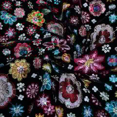 Black Colour Velvet Embroidered Fabric