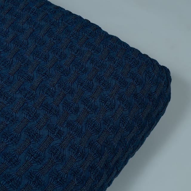 Blue Colour Lycra Denim Embroidered Fabric
