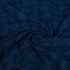Blue Colour Lycra Denim Embroidered Fabric