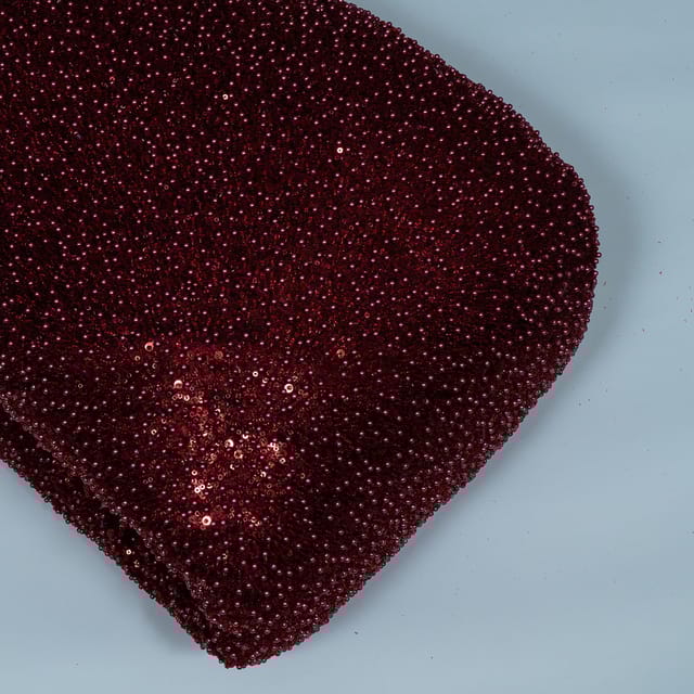 Maroon Colour Imported Net Embroidered Fabric