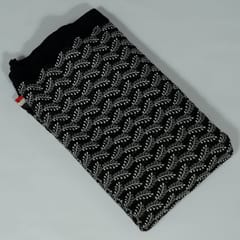 Black Colour Mal Chanderi Embroidered Fabric