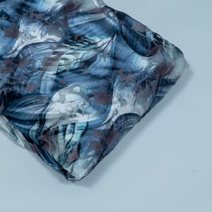 Blue Colour Lycra Brasso Velvet Printed Fabric