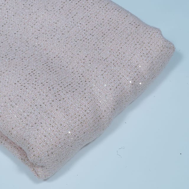 Peach Colour Sequins Tweed Fabric