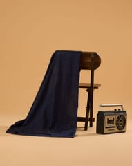 Navy Blue Embroidered Cotton Hakoba Fabric