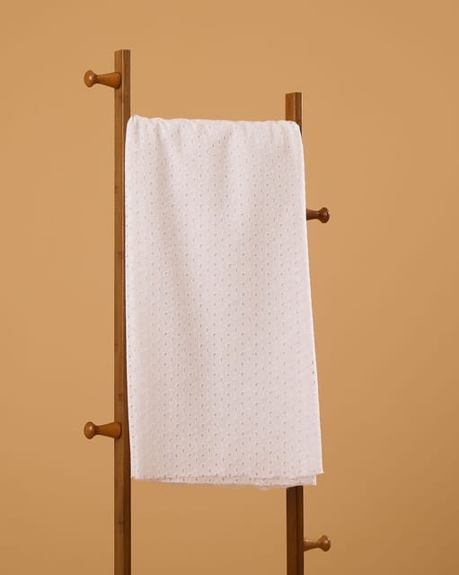 White Embroidered Cotton Hakoba Fabric